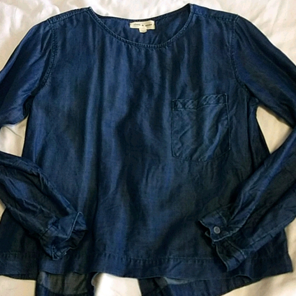 Anthropologie Cloth & Stone Long Sleeve Front Pocket Open Back Top Sz M